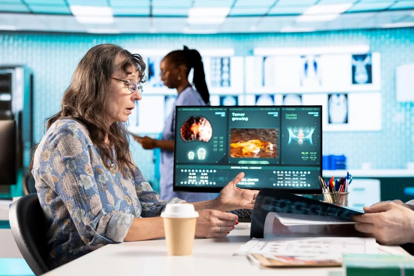 Ein älterer Klient fragt den leitenden medizinischen Spezialisten nach Krankheitsprävention.